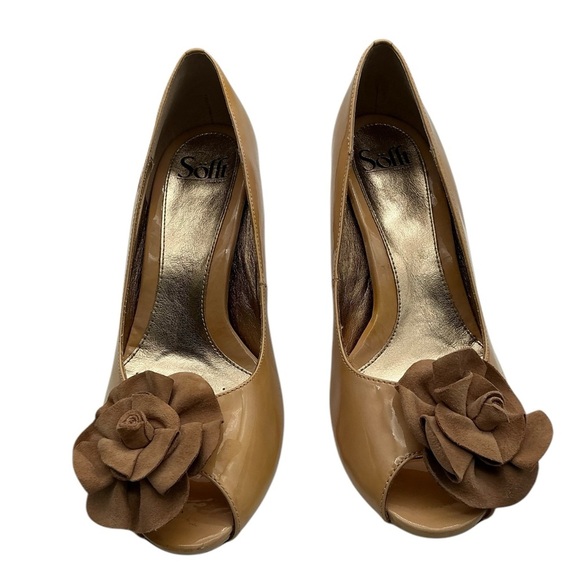 SOFFT  Gijon  PATENT LEATHER  Peep Toe Pump  10M  tan nude - Picture 5 of 8